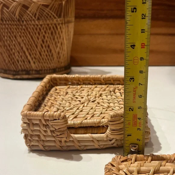 Vintage woven/rattan S/3 coasters & holder - Picture 7 of 7